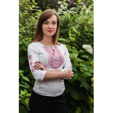 Embroidered t-shirt with 3/4 sleeves "Lace" red on white